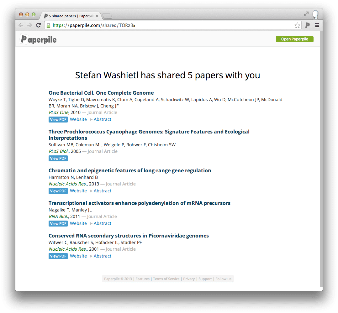 Webview of shared files.